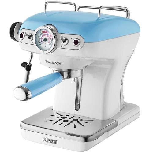 Espressor manual ariete 1389 vintage, sistem cappuccino, 15 bar, 900 w (alb/albastru)