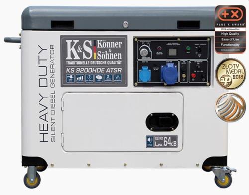Generator curent electric könner & söhnen ks 9200hde atsr silent, 14 cp, diesel, sistem inteligent de stabilizare a tensiunii avr (alb/gri)