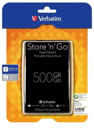 Hdd extern verbatim store'n'go, 500gb, usb 3.0 (negru)