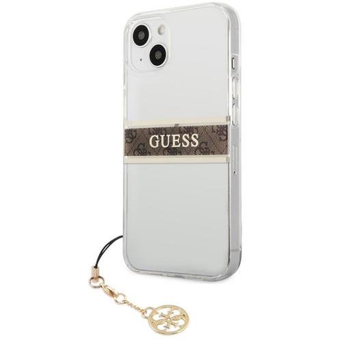 Husa de protectie guess 4g brown stripe pentru apple iphone 13 mini (transparent)