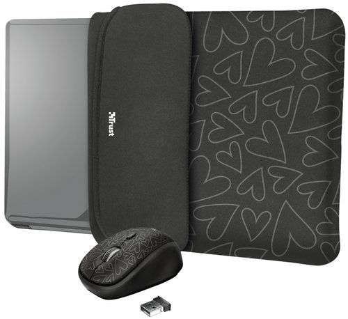 Husa laptop trust yvo sleeve 23440, 15.6inch, reversibila, mouse wireless inclus (negru)