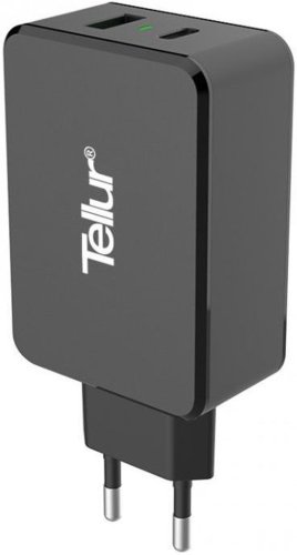 Incarcator retea tellur tll151071, quick charge, 1x usb, 1x usb-c (negru)