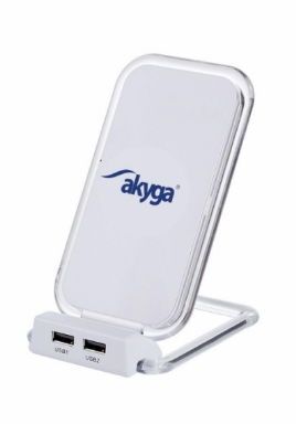 Incarcator wireless akyga ak-qi-03, 2 x usb 2.0, quick charge (alb)