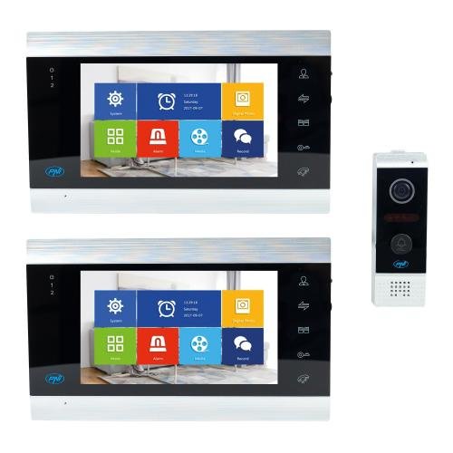 Interfon video inteligent pni safehome pt720mw cu 2 monitoare, wifi, hd, p2p, monitor interior, aplicatie dedicata tuya smart, ip65