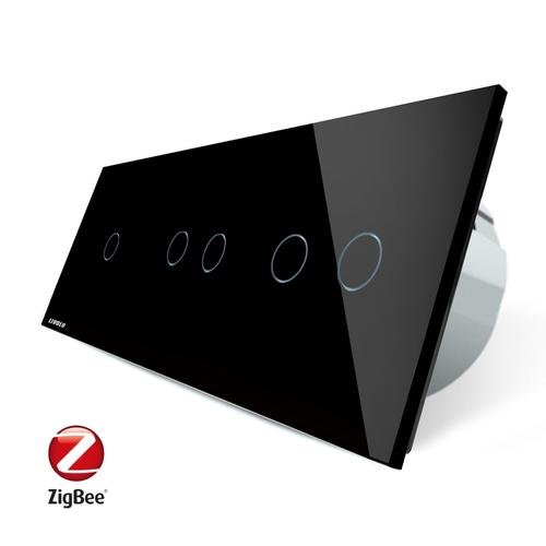 Intrerupator cu touch simplu+dublu+dublu livolo din sticla, protocol zigbee, control de pe telefon (negru)