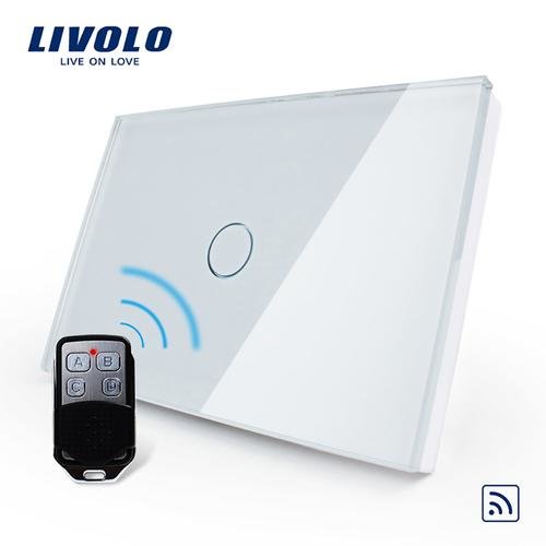 Intrerupator wireless cu touch livolo din sticla si telecomanda inclusa-standard italian (alb)