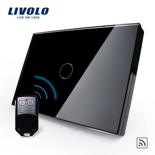 Intrerupator wireless cu touch livolo din sticla si telecomanda inclusa-standard italian (negru)