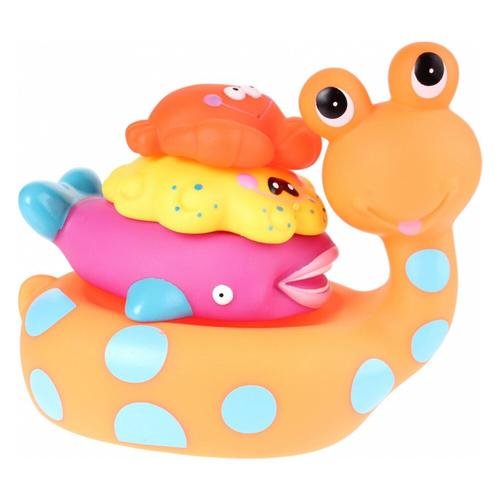 Jucarie de baie melc cu 3 animale marine eddy toys portocaliu