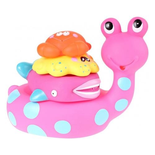Jucarie de baie melc cu 3 animale marine eddy toys roz