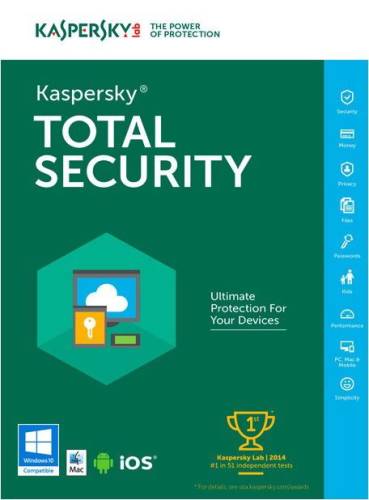 Kaspersky total security 2019, 1 pc, 2 ani, reinnoire, electronica
