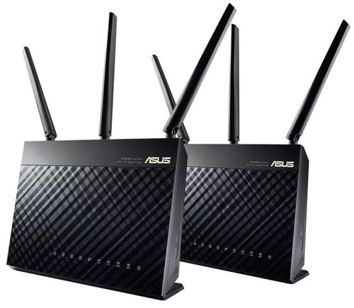 Kit router wireless asus rt-ac67u, gigabit, dual band, 1900 mbps, 3 antene externe, 2 bucati (negru)