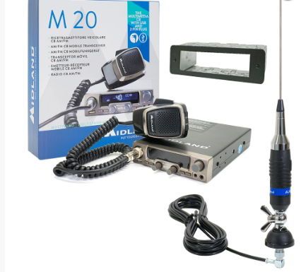 Kit statie radio cb midland m20 + carcasa 1 din + antena alan s9 cu cablu