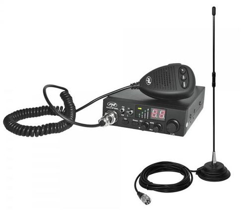 Kit statie radio cb pni escort hp 8000l asq + antena cb pni extra 40 cu magnet (negru)