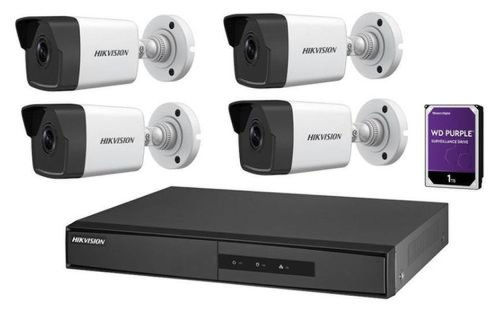 Kit supraveghere video hikvision ip nk42e0h-1t(wd), 2mp; kit-ul contine: 4 x camere ip ds-2cd1023g0e-i, 1 x nvr ds-7104ni-q1/4p/m, 1 x hdd 1tb western digital (preinstalat)