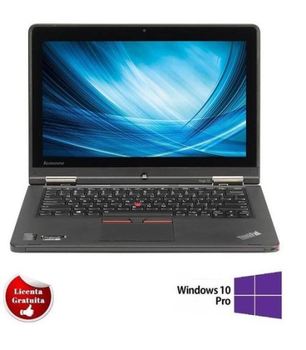 Laptop refurbished lenovo thinkpad yoga 12, intel core i5-5300u 2.30ghz up to 2.90ghz, 8gb ddr3, 240gb ssd, 12.5inch, webcam, windows 10 professional (negru)