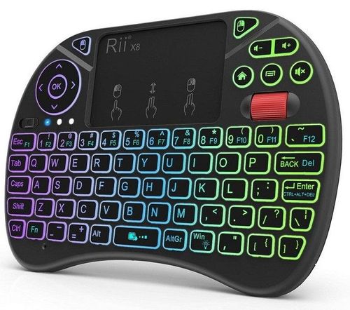 Mini tastatura wireless rii x8, iluminata rgb, touchpad, scroll mouse, taste multimedia (negru)
