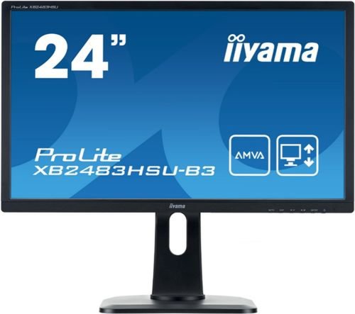 Monitor amva led iiyama 23.8inch xb2483hsu-b3, full hd (1920 x 1080), vga, hdmi, displayport, usb 2.0, boxe, pivot, 75 hz, 4 ms (negru)