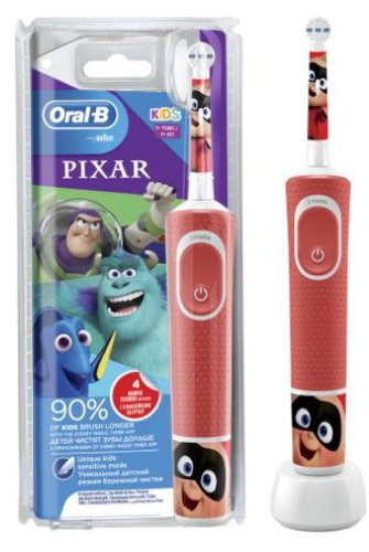 Periuta de dinti electrica oral-b vitality pixar, pentru copii, 7600 oscilatii/min, curatare 2d, 2 programe, 1 capat, 4 stickere incluse (rosu)