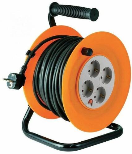 Prelungitor tambur metalic home hjr4-50, 4 prize, 50m, 3 x 1,5 mm2, ip20 (portocaliu)