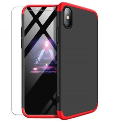 Protectie spate gkk 360 874155926061 pentru iphone s max + bonus folie protectie display (negru/rosu)