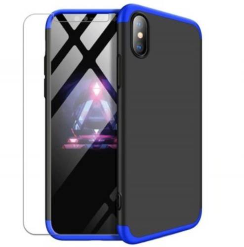 Protectie spate gkk 360 874155926085 pentru iphone xs max + bonus folie protectie display (negru/albastru)