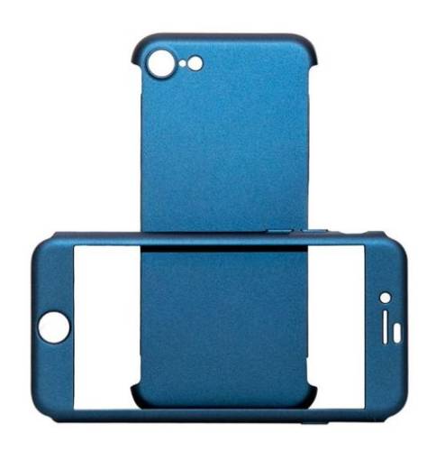 Protectie spate just must defense 360 jmdefiph8nv pentru iphone 8/7 + protectie fata + folie protectie display (albastru)