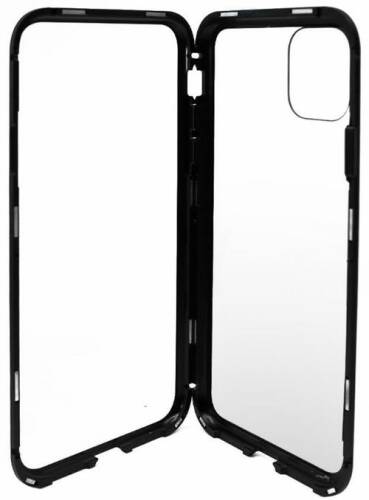 Protectie spate meleovo back glass mlvmsgxipbk pentru iphone 11 pro + protectie fata (transparent/negru)
