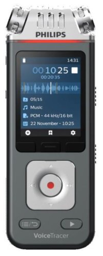 Reportofon philips dvt6110, 3 microfoane, 8 gb, slot microsd 32gb, lcd 2'', 1000 mah, aplicatie smartphone, wi-fi (negru/gri)