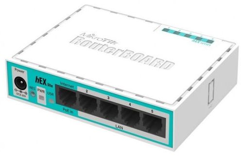 Router ethernet mikrotik hex lite rb750r2, 5 x 10/100 mbps, poe in