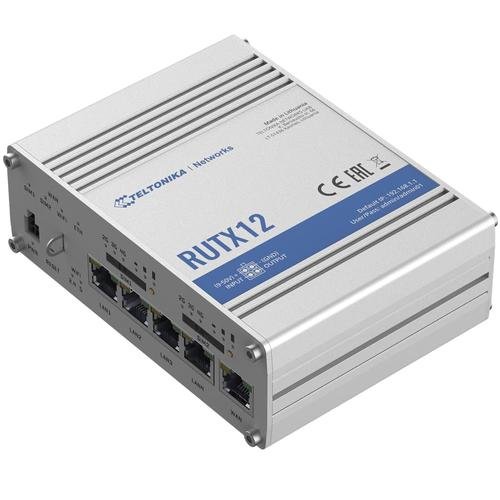 Router professional teltonika rutx12, 4g (lte) dual sim, 5x 10/100/1000mbps, wifi, bluetooth, gps, modbus, vpn