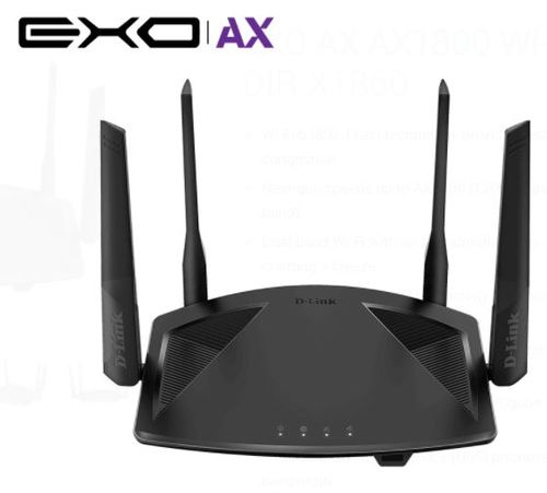Router wireless d-link dir-x1860, gigabit, dual band, wifi 6, 1800 mbps, 4 antene externe (negru)