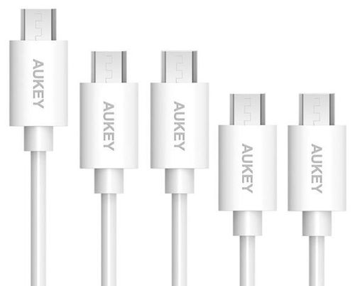 Set 5 cabluri de date aukey universal, 2x microusb/30cm, 2x microusb/1m, 1x microusb/2m (alb)