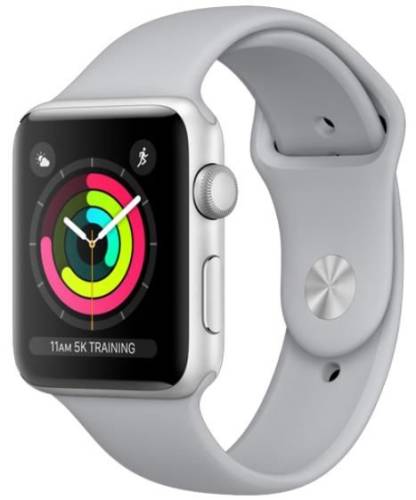 Smartwatch apple watch 3, amoled capacitive touchscreen 1.65inch, bluetooth, wi-fi, bratara silicon 42mm, carcasa aluminiu, rezistent la apa si praf (argintiu)