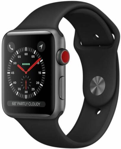 Smartwatch apple watch 3 mqjp2, amoled capacitive touchscreen 1.5inch, bluetooth, wi-fi, gps, 4g, bratara silicon 38mm, carcasa aluminiu, rezistent la apa si praf (negru)