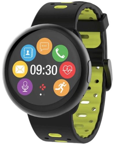 Smartwatch mykronoz zeround 2 hr premium, ecran touchscreen tft 1.22inch, 64mb ram, 256mb flash, bluetooth, bratara sport, rezistent la apa si praf (negru/galben)