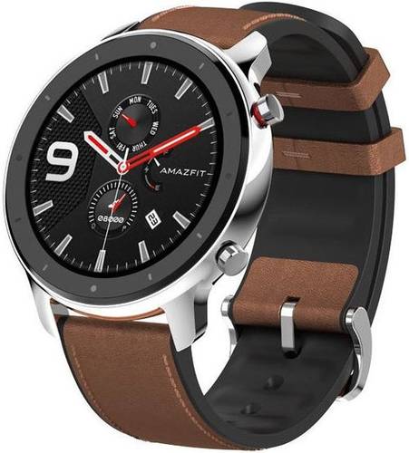 Smartwatch xiaomi amazfit gtr, display amoled 1.39inch, bluetooth, gps, carcasa inox, bratara piele 47mm, android/ios (maro/negru)