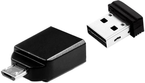 Stick usb verbatim nano + adaptor otg microusb, 32gb, usb 2.0 (negru)