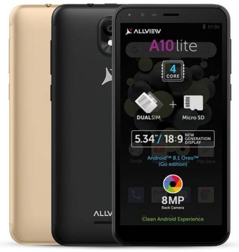 Telefon mobil allview a10 lite, procesor quad-core 1.3 ghz, lcd capacitive touchscreen 5.34inch, 2gb ram, 16gb flash, 8mp, wi-fi, 3g, dual sim, android (negru)