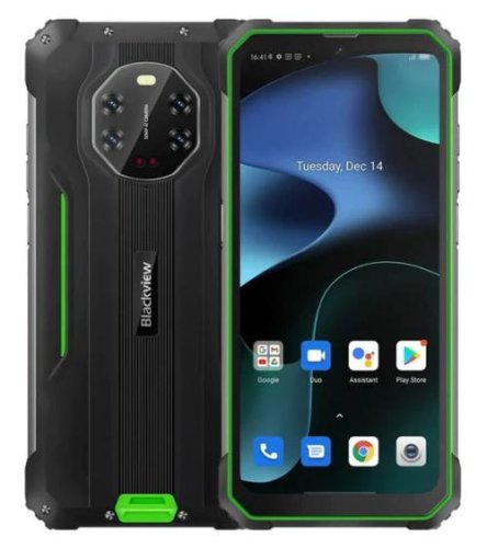 Telefon mobil blackview bv8800, procesor mediatek mt6781 helio g96, ips lcd capacitiv touchscreen 6.58inch, 8gb ram, 128gb flash, camera quad 50+8+20+2 mp, 4g, wi-fi, dual sim, android (negru/verde)