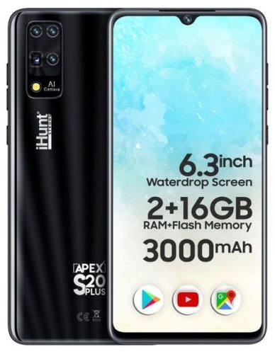 Telefon mobil ihunt s20 plus apex 2021, 6.3inch waterdrop ips, 16gb flash, 2gb ram, dualsim, android 9, 3000mah, camera 8mp (negru)