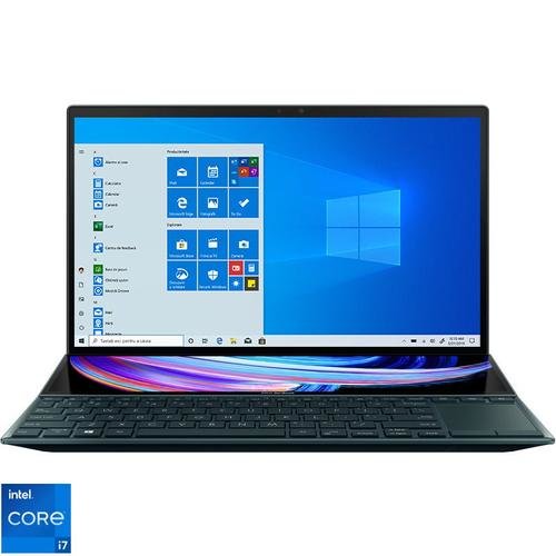 Ultrabook asus zenbook duo ux482eg-hy256r (procesor intel® core™ i7-1165g7 (12m cache, up to 4.70 ghz, with ipu) 14inch fhd touch, 16gb, 1tb ssd, nvidia geforce mx450 @2gb, win10 pro, albastru) 