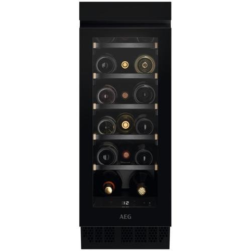 Vitrina de vinuri incorporabila aeg awus018b7b, 56 l, capacitate 18 sticle, control electronic, indicator temperatura , usa reversibila, clasa g, h 82 cm (negru)