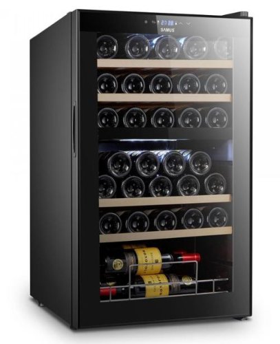 Vitrina pentru vinuri samus srv98lmcd (33), 2 zone de racire, 88 l, afisaj electronic, rafturi lemn (negru)