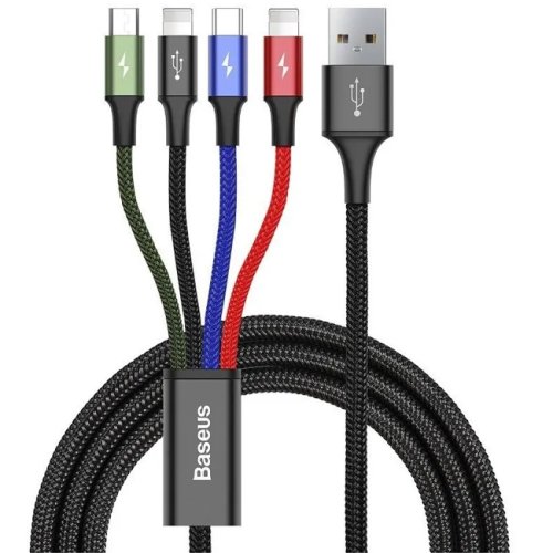 Cablu incarcare baseus fast 4in1 (usb-a to 2x usb-c, microusb, lightning), 3.5a, 1.2m