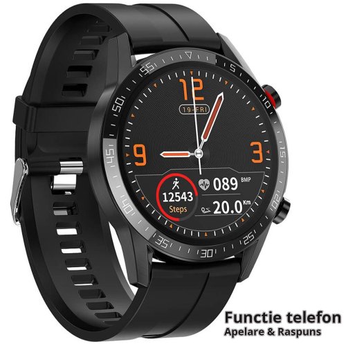 Microwear Ceas smartwatch l13, senzori monitorizare, bluetooth, afisare notificari, functie telefon-apelare, black