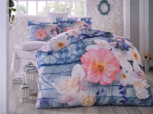 Lenjerie 3d bumbac 100% satin deluxe colors of fashion blue spring