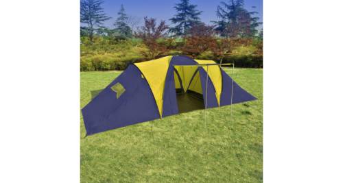 Cort pentru camping din poliester, 9 persoane, albastru/ galben