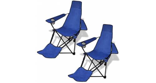 Set de 2 scaune pliabile camping cu suport pentru picioare, albastru
