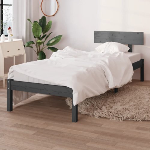 810109 vidaxl bed frame grey solid wood pine 75x190 cm 2ft6 small single