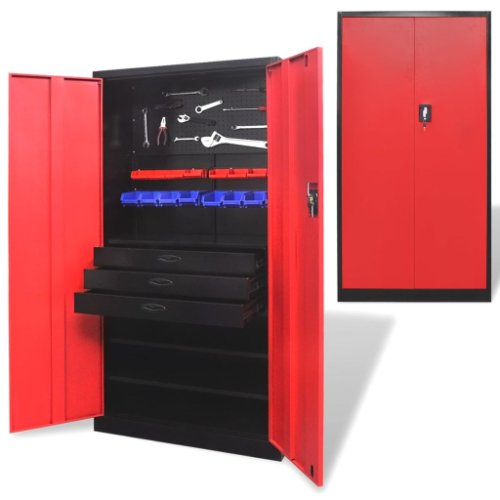 Vidaxl Dulap metalic depozitare scule cu compartiment detașabil, negru-roșu